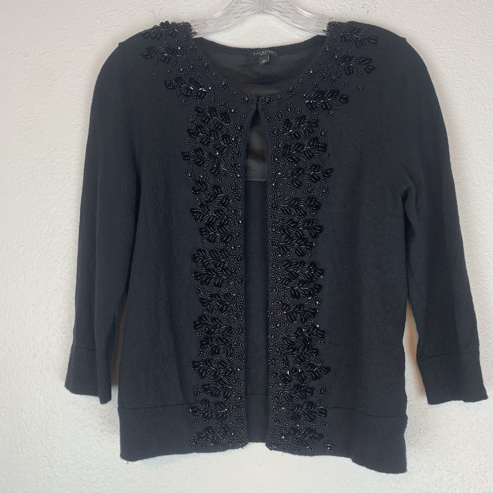 Talbots Sweater Womens Small Petite Beaded Embellished Classic Dressy 3/4 Sleeve